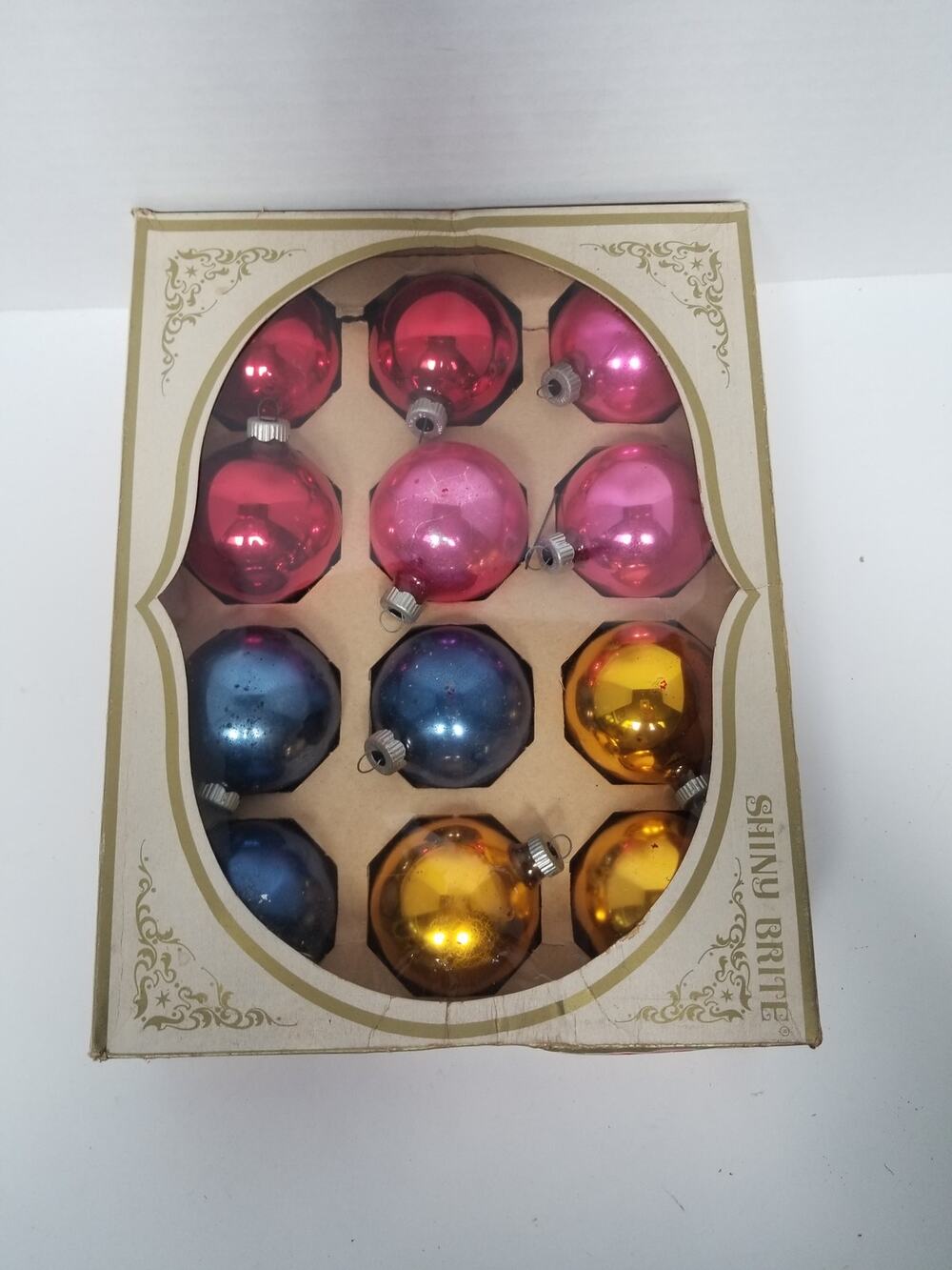 Set of 12 Vintage Multi Color Shiny Brite Glass 2" Christmas Tree Ornaments